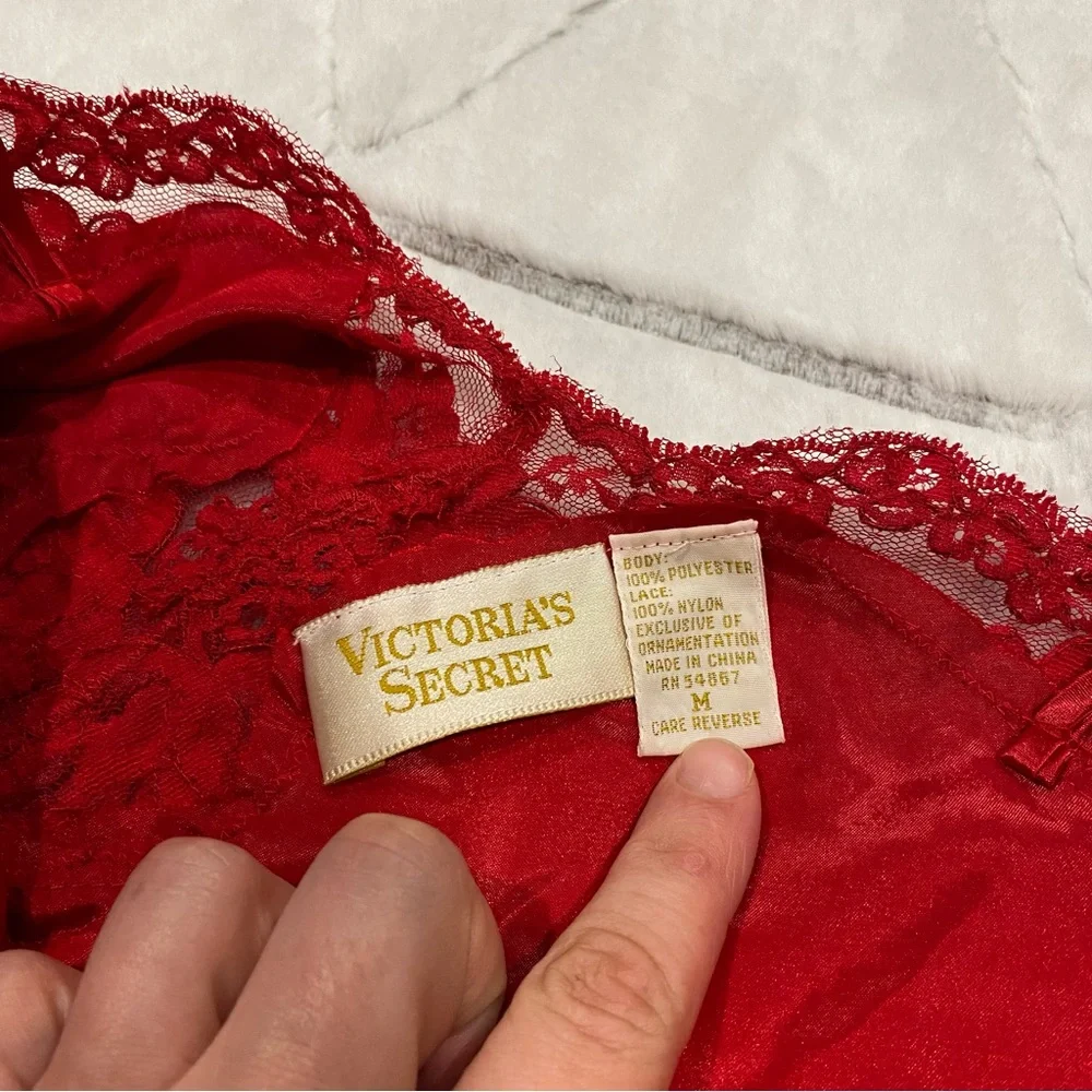 Vintage Gold Tag Victorias Secret Medium Red Sexy Flirty Nightie Lingerie Lace - Picture 7 of 7